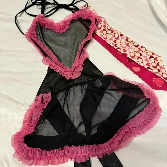 Vintage Y2K Coquette heart shaped lingerie with satin, mesh, ribbons, bows 🎀 OS - Picture 5 of 10